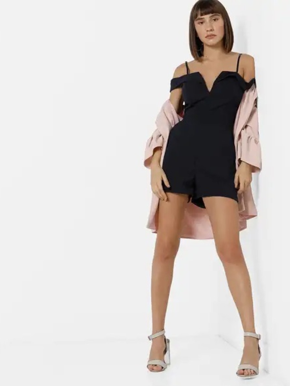 MINKPINK black Bardot romper medium ribbed mini straps festival summer classic